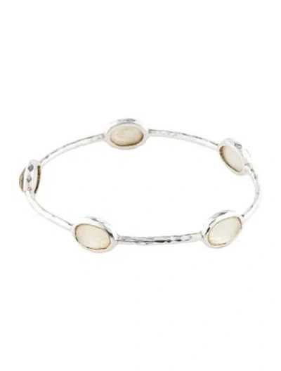 Pre-owned Ippolita Mother Of Pearl & Quartz Doublet 5 Stone Bangle, 7.75" In Multicolor