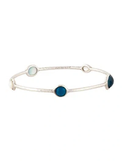 Pre-owned Ippolita Mother Of Pearl & Quartz Doublet 5 Stone Bangle Bracelet, 8" In Multicolor