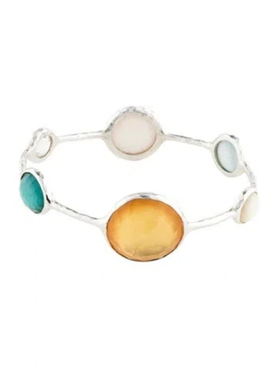 Pre-owned Ippolita Mother Of Pearl & Quartz Doublet 6 Stone Bangle, 7.75" In White