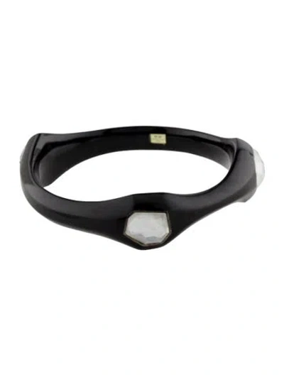 Pre-owned Ippolita Mother Of Pearl & Quartz Doublet & Resin Three-stone Bangle Bracelet, 8" In Black