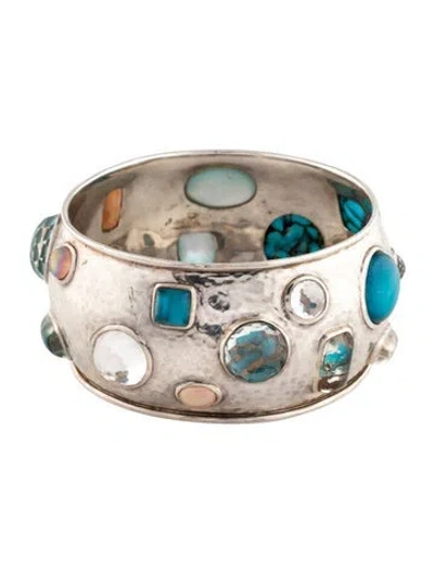 Pre-owned Ippolita Mother Of Pearl & Quartz Doublet Bangle Bracelet, 8" In Multicolor