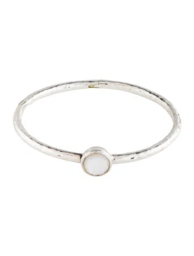 Pre-owned Ippolita Mother Of Pearl & Quartz Doublet Hinge Bangle Bracelet, 7" In Multi