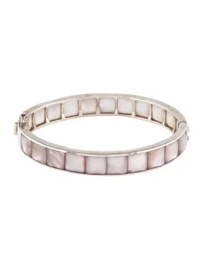 Pre-owned Ippolita Mother Of Pearl & Quartz Doublet Hinged Bangle Bracelet, 6.75" In Multicolor