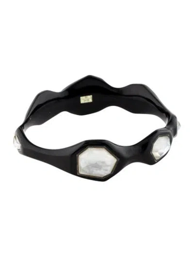 Pre-owned Ippolita Mother Of Pearl & Quartz Doublet Resin Bangle Bracelet, 8" In Black