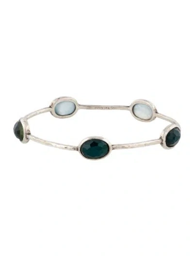Pre-owned Ippolita Mother Of Pearl & Quartz Doublet Rock Candy® Station Bangle Bracelet, 8" In Multicolor