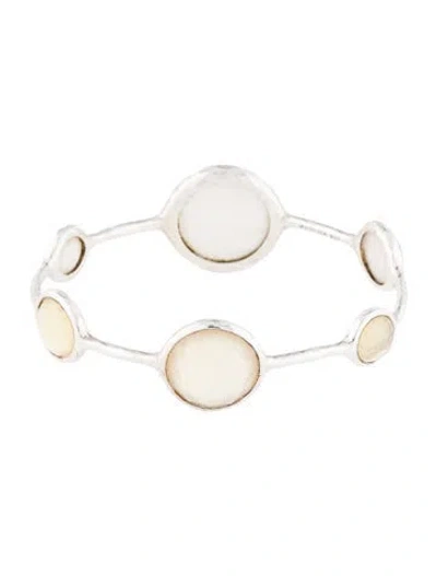 Pre-owned Ippolita Mother Of Pearl & Quartz Doublet Station Bangle Bracelet, 7.75" In Multicolor