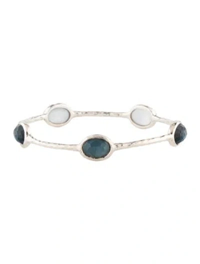 Pre-owned Ippolita Mother Of Pearl & Quartz Rock Candy Station Bangle, 7.5" In Multicolor