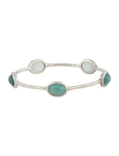 Pre-owned Ippolita Mother Of Pearl & Quartz Station Bangle Bracelet, 7.75" In Multicolor
