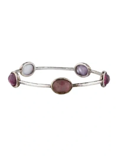 Pre-owned Ippolita Mother Of Pearl & Quartz Triplet 5 Stone Station Bangle Bracelet, 7.5" In Multi