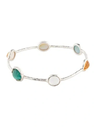 Pre-owned Ippolita Mother Of Pearl & Quartz Triplet 6 Stone Bangle, 7.75" In White