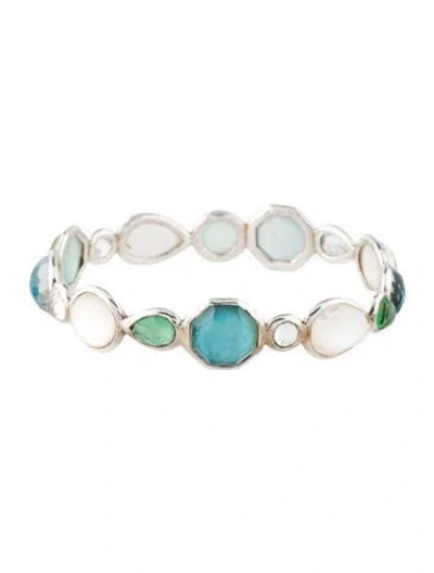 Pre-owned Ippolita Mother Of Pearl & Quartz Triplet Bangle Bracelet, 7.5" In Multi