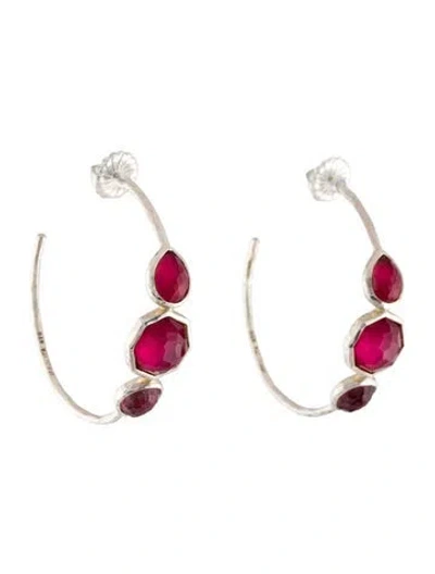 Pre-owned Ippolita Mother Of Pearl And Quartz Triplet Hoop Earrings In Multicolor