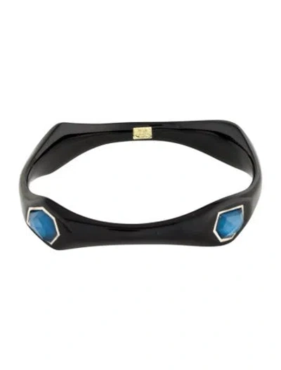 Pre-owned Ippolita Mother Of Pearl & Quartz Triplet Resin Four Station Bangle, 7.5" In Black