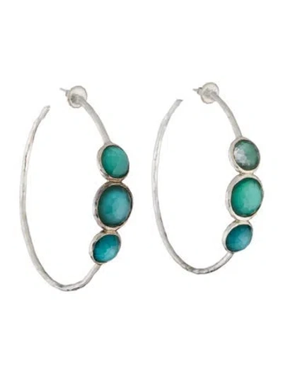 Pre-owned Ippolita Mother Of Pearl And Quartz Triplet Rock Candy Hoop Earrings In Multicolor