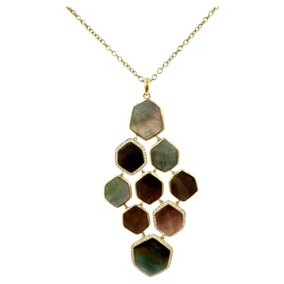 Pre-owned Ippolita Mother Of Pearl Diamond Yellow Gold Reversible Pendant Necklace