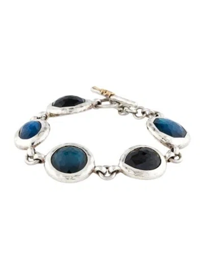 Pre-owned Ippolita Mother Of Pearl, Onyx & Quartz Link Bracelet, 7" In Multi