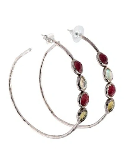 Pre-owned Ippolita Mother Of Pearl , Pyrite & Quartz Hoop Earrings In Multi