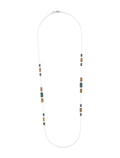 Pre-owned Ippolita Mother Of Pearl, Pyrite & Quartz Station Necklace, 36" In Multi