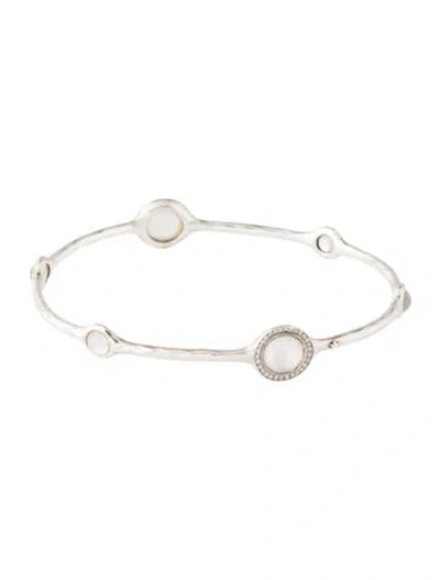 Pre-owned Ippolita Mother Of Pearl, Quartz & Diamond 6-stone Bangle Bracelet, 7.75" In Multicolor