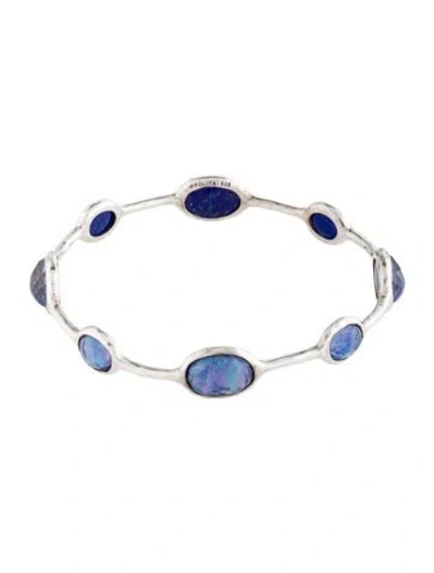 Pre-owned Ippolita Mother Of Pearl, Quartz & Lapis Lazuli Triplet Eight-stone Bangle Bracelet, 8" In Multi