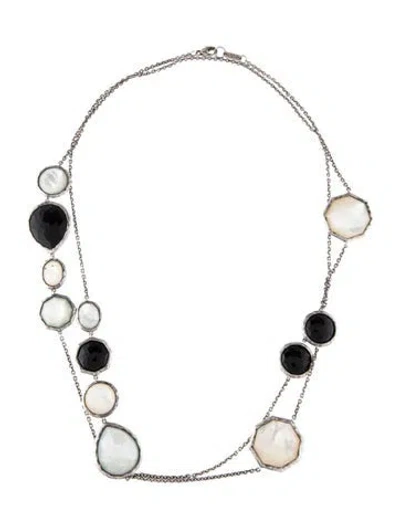 Pre-owned Ippolita Mother Of Pearl, Quartz & Onyx Station Necklace, 40.5" In Multi