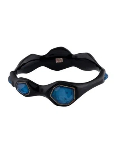 Pre-owned Ippolita Mother Of Pearl, Quartz, & Resin Bangle Bracelet, 7.75" In Black