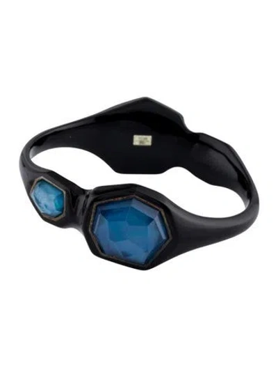 Pre-owned Ippolita Mother Of Pearl, Quartz, & Resin Bangle Bracelet, 7.75" In Black