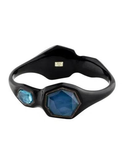 Pre-owned Ippolita Mother Of Pearl, Quartz, & Resin Bangle Bracelet, 8" In Black