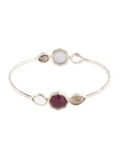 Pre-owned Ippolita Mother Of Pearl, Quartz & Smoky Quartz 6-stone Bangle, 7.75" In Multi