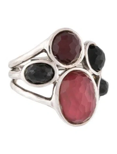 Pre-owned Ippolita Mother Of Pearl Quartz Doublet & Onyx Wonderland 5 Stone Ring In Multicolor