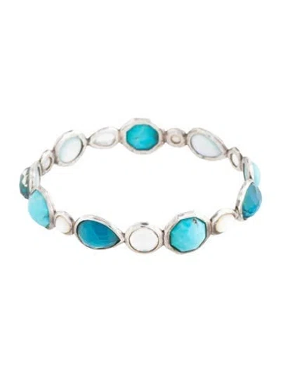 Pre-owned Ippolita Mother Of Pearl, Quartz Doublet & Turquoise Bangle Bracelet, 7.75" In White