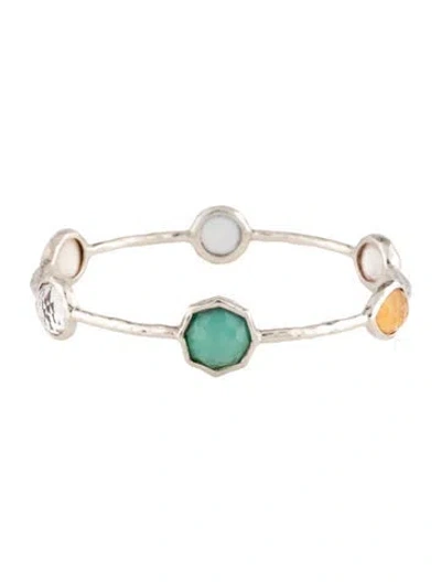 Pre-owned Ippolita Mother Of Pearl, Quartz Triplet 6-stone Bangle, 8" In Multicolor