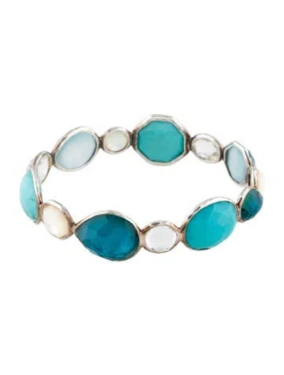 Pre-owned Ippolita Mother Of Pearl, Quartz Triplet & Turquoise Bangle, 7.25" In White