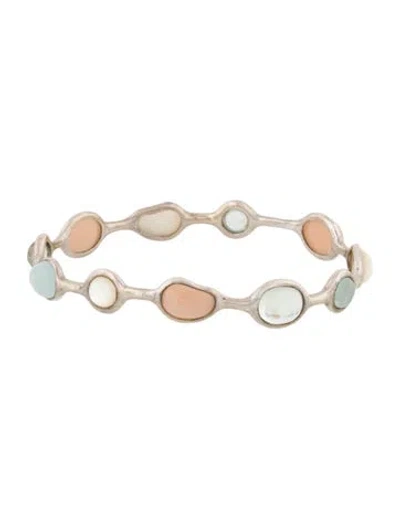 Pre-owned Ippolita Multistone Polished Rock Bangle Bracelet, 8"