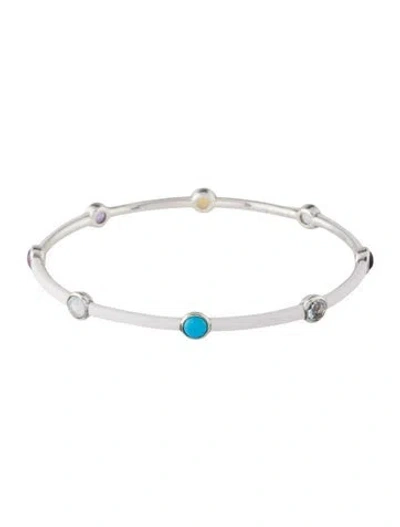 Pre-owned Ippolita Multi-stone White Enamel Carnevale Station Bangle Bracelet, 7.75"