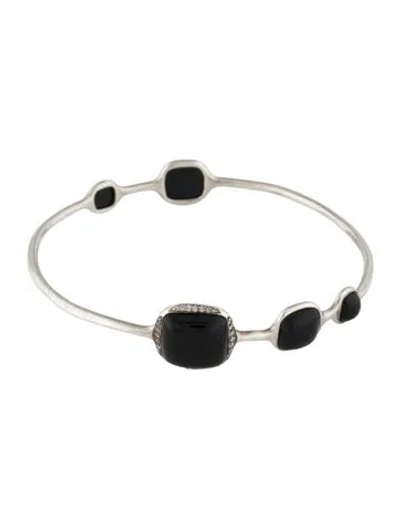 Pre-owned Ippolita Onyx & Diamond Bangle Bracelet, 8" In Multi
