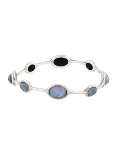 Pre-owned Ippolita Onyx, Quartz & Mother Of Pearl Bangle Bracelet, 8" In Multicolor