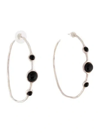 Pre-owned Ippolita Onyx Three Stone Hoop Earrings In Multicolor