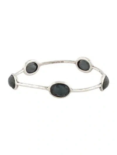 Pre-owned Ippolita Quartz & Hematine Doublet Five Station Bangle Bracelet, 7.75" In Multi