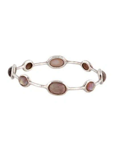 Pre-owned Ippolita Quartz & Mother Of Pearl Bangle Bracelet, 7.75" In Multicolor
