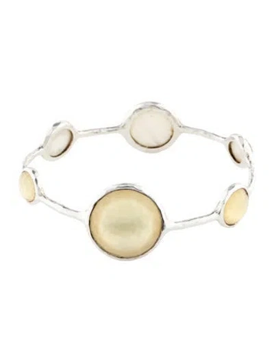 Pre-owned Ippolita Quartz & Mother Of Pearl Doublet Bangle Bracelet, 7.75" In Multicolor