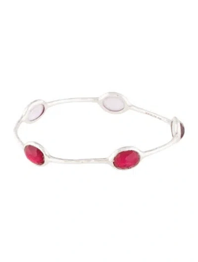 Pre-owned Ippolita Quartz & Mother Of Pearl Doublet Station Bangle Bracelet, 7.75" In Multicolor