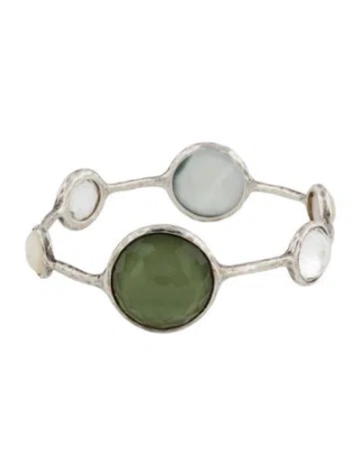Pre-owned Ippolita Quartz & Mother Of Pearl Triplet 6-stone Bangle Bracelet, 7.5" In Multicolor