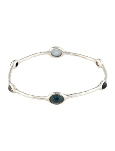 Pre-owned Ippolita Quartz & Mother Of Pearl Triplet Bangle Bracelet, 7.75" In Multicolor