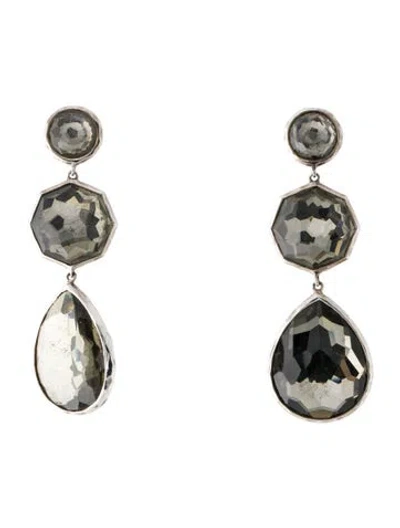 Pre-owned Ippolita Quartz & Pyrite Double Three Stone Drop Earrings In Multi