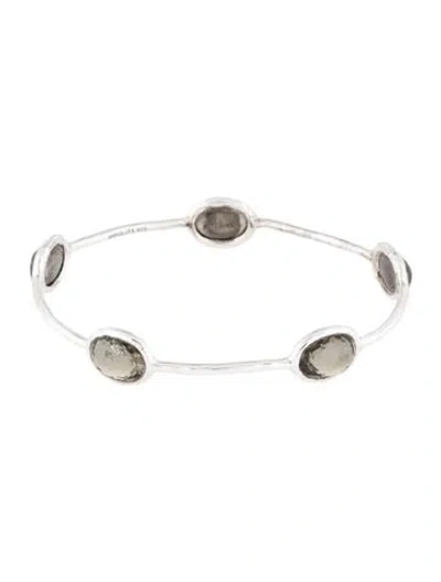 Pre-owned Ippolita Quartz & Pyrite Doublet Station Bangle Bracelet, 8" In Multicolor