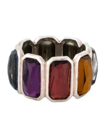 Pre-owned Ippolita Quartz & Pyrite Doublet Wonderland Rock Candy Brick Eternity Band In Multicolor