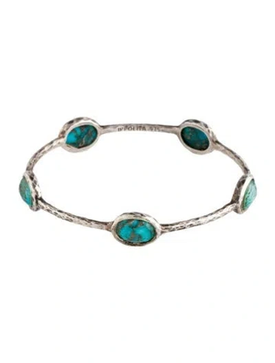 Pre-owned Ippolita Quartz & Turquoise Doublet 5-stone Bangle Bracelet, 7.75" In Multi
