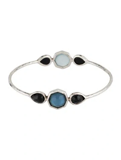 Pre-owned Ippolita Quartz, Mother Of Pearl & Tourmaline Six Stone Bangle Bracelet, 7.5" In Multicolor