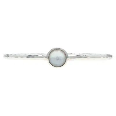 Pre-owned Ippolita Quartz Over Mother Of Pearl Station Bangle Bracelet 7" - Sterling 925 In Multi